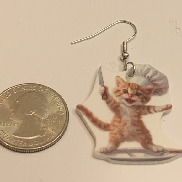 Cat Earring, Chef Earring, Knife Earring, Orange Cat Earring, Halloween Earring - Picture 5 of 9